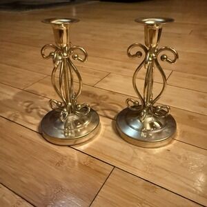 Brass Candle Holders Vintage Brass Candlestick Set of Two MCM Home Decor